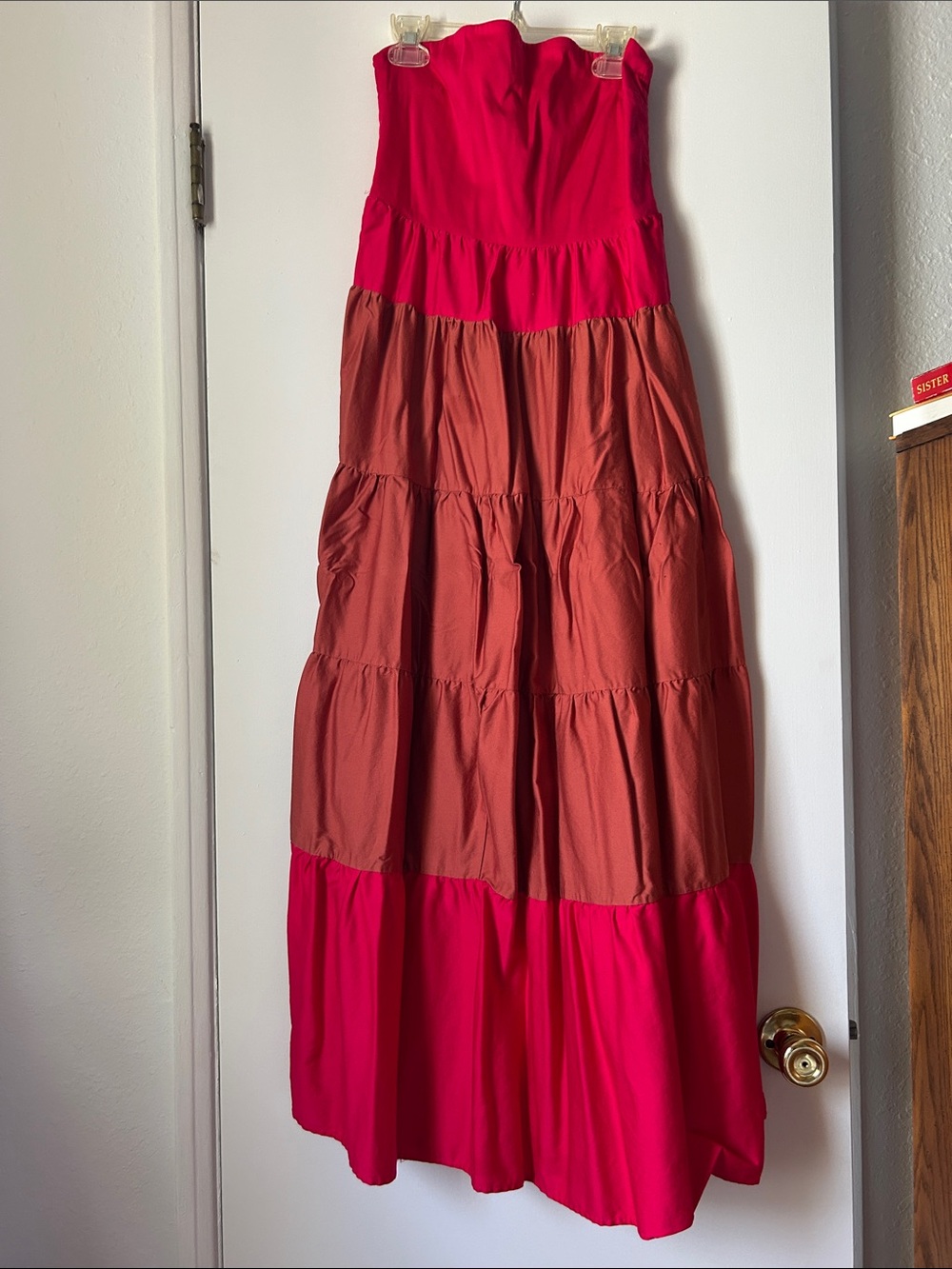 Forever 21 Strapless Tiered Maxi Dress in Hot Pink and Rust